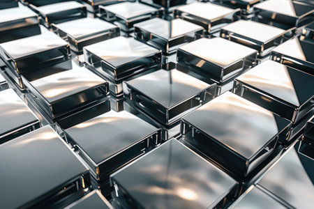 3d rendering of shiny metallic cubes in black and white color. Abstract backgroundの素材