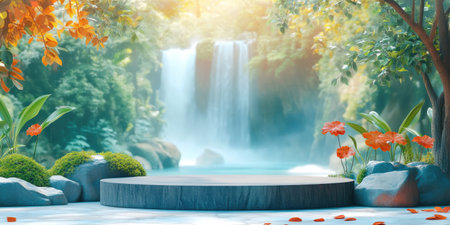 landscape photography, there is a fairly wide circular podium made of natural rocks, Add elements of moss and small stones around the podium. placement of the podium in the forest, The background of the appearance of Victoria Falls Zimbabwe, The largest waterfall in the world provides a very stunning view, lighting studio, 4k images, Canon EOS R5. --ar 2:1 --style raw --sref 3293261333 --stylize 400 --v 6.1 Job ID: c5707ecc-b05d-4c17-a8e0-ce5bdabd456dの素材