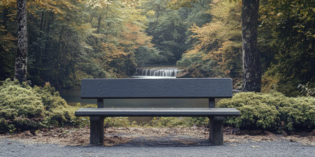 Landscape photography. A fairly wide bench made of wood with a little moss, placed in front of a vibrant nature-inspired background. The background features lush greenery, flowing water, a clear sky with shining sunlight, a shooting scene, studio lighting, Canon EOS R5, --ar 2:1 --style raw --sref 4067636883 --stylize 400 --v 6.1 Job ID: 0ed3f6e0-03b8-4b02-93ad-4137a232e9c1の素材