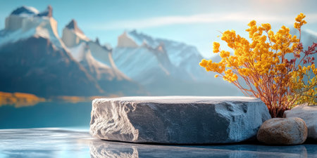 Landscape photography, Circular podium made of ice particles, background Torres del Paine, Chile: This National Park in Patagonia offers views of mountains, lakes, 4k image, Canon EOS R5. --ar 2:1 --style raw --sref 753563348 --stylize 400 --v 6.1 Job ID: d0d4d1a4-28ba-4003-962d-6acb0fb93fe9の素材