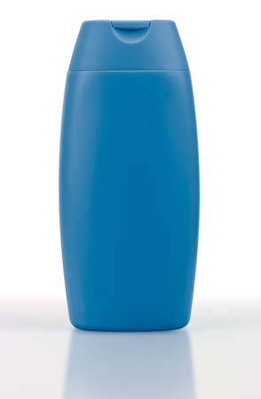 Blue shampoo bottle. Isolated on white backgroundの写真素材