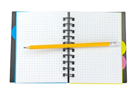 Open notepad and pen. Isolated on whiteの写真素材