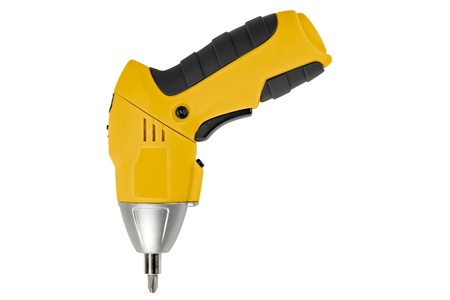 yellow Cordless Drill. Isolated on white background.の写真素材
