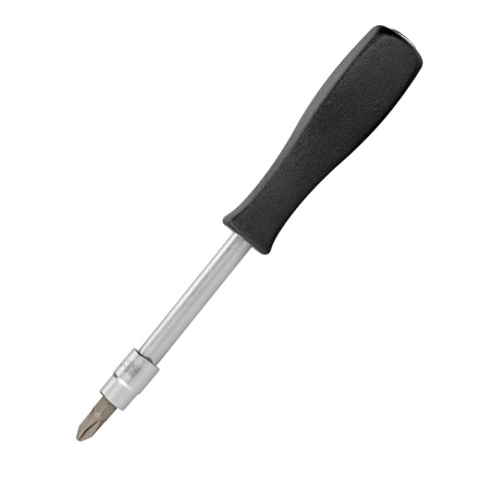Black screwdriver with interchangeable tips.. Isolated on white background.の写真素材