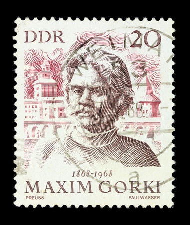 WEST GERMANY - CIRCA 1971. A stamp printed in West Germany Russian writer Maxim Gorki, series, circa 1971の写真素材