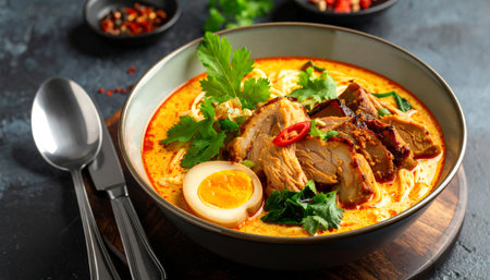 Khao Soi or Thai Spicy Soup with Pork and Eggの素材