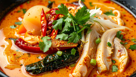 Tom Yum Goong, Thai spicy noodle soup with chickenの素材