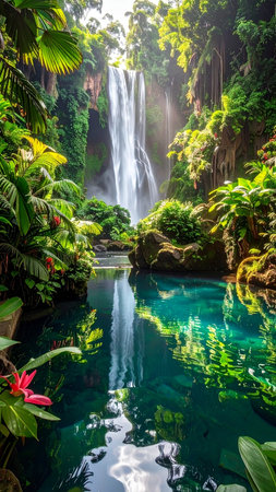 Tropical waterfall in Bali island, Indonesia. Beautiful nature backgroundの素材