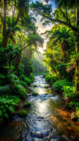 Stream in the tropical rainforest. The concept of exotic and ecological tourismの素材