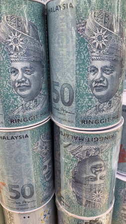 malaysian money worth rm50 in the shape of a circleの写真素材