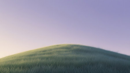 minimal grassy hill with gradient sky from pale blue to lavender, purpose for backgroundの素材