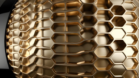 Honeycomb pattern in metallic gold and black, seamless and geometricの素材