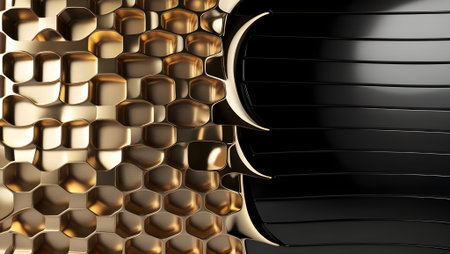 Honeycomb pattern in metallic gold and black, seamless and geometricの素材