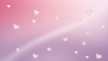 A soft pink and lavender gradient with floating translucent heartsの素材