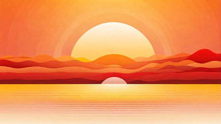 background, A minimalist sunset design with overlapping gradient circles of yellow and redの素材