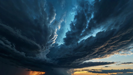 background, An abstract stormy sky with gradients of charcoal gray and electric blueの素材