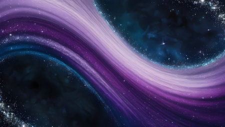 Galaxy inspired gradient art, swirling shades of deep violet, midnight blue, and glittering silver, abstract textureの素材