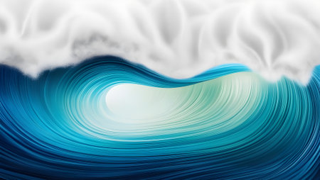 Ocean gradient with deep sea blue, aqua, and soft white foam, abstract motion resembling ocean currentsの素材