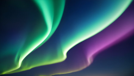Abstract glowing gradient resembling the northern lights, with bold greens, blues, and purplesの素材