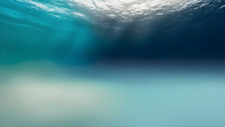 Ethereal glowing gradient inspired by underwater scenes, blending teal, navy, and pale aqua.の素材