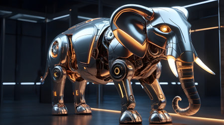 A robotic elephant with a sleek metallic design and glowing eyes,の素材