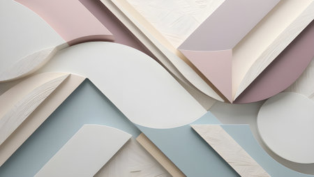 An abstract geometric pattern with pastel tones, blending soft curves and sharp angles seamlesslyの素材