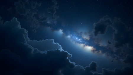 dramatic night sky filled with comets, stars, and swirling galactic patterns. Blurred, purpose for backgroundの素材