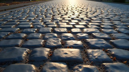 detailed cobblestone path texture, blurred, purpose for background.の素材