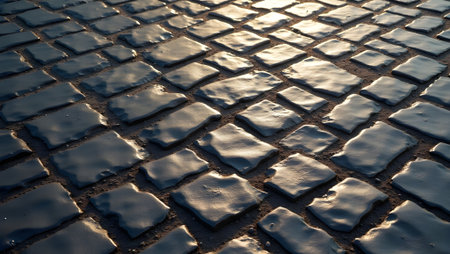 detailed cobblestone path texture, blurred, purpose for background.の素材