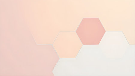 Hexagonal grid with gradients from peach to dusty rose and light gray for a softの素材