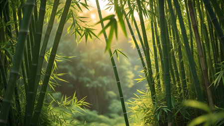 peaceful bamboo forest with soft morning sunlight. purpose for backgroundの素材