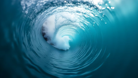 Swirling ocean waves forming a mesmerizing vortex pattern, selective focus, purpose for background.の素材