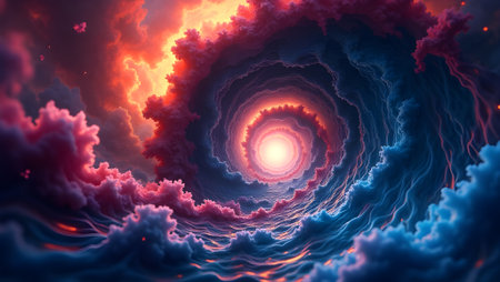 Psychedelic swirling vortex with high contrast colors. purpose for background.の素材