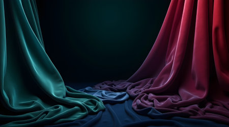 Luxurious velvet folds, rich in color and deep shadows. purpose for background.の素材