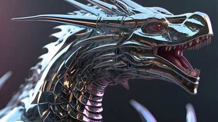 sleek cybernetic dragon with smooth chrome plating and holographic wingsの素材