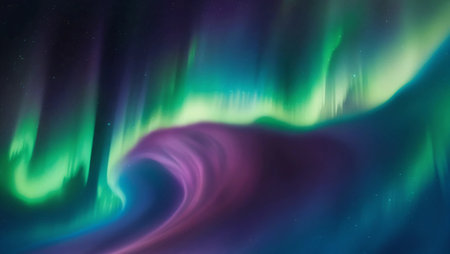 Gradient inspired by auroras, blending vivid green, purple, and blue.の素材