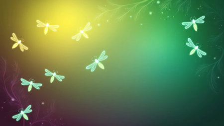 Gradient inspired by fireflies, transitioning from neon yellow to deep greenの素材