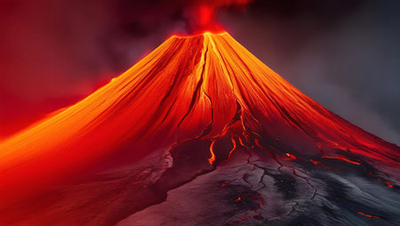 gradient inspired by volcanic heat, blending fiery red to dark grey ash tonesの素材