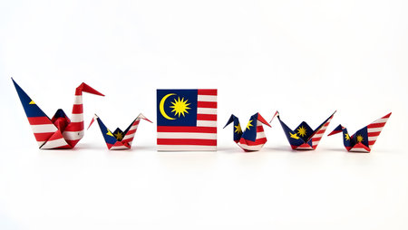 Origami malaysia flag folded into creative shapes, isolated white background.の素材