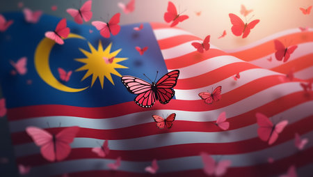 Malaysia flag patterns inside butterfly swarmの素材