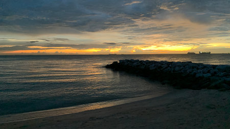 view of Beautiful sunset on beach backgroundの写真素材