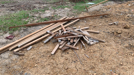 Photo of a pile of bad wood to be thrown away, no longer usable,