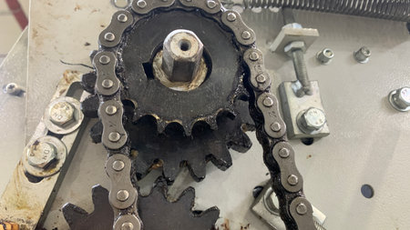 view of gears and chains on the engine machine
