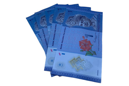 Malaysian Ringgit (MYR) Banknote RM1 isolated on white background.