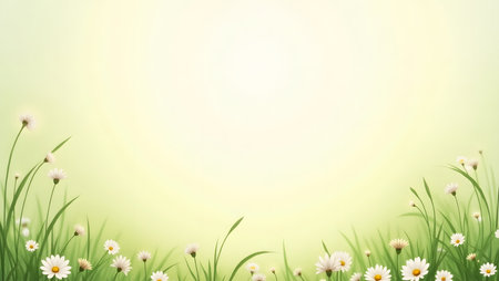 background with soft gradient from pastel green to light beige, grass flowers the border, purpose for backgroundの素材
