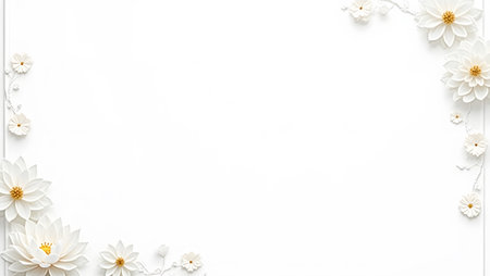minimalist background white color, with flower patterns the border, purpose for backgroundの素材