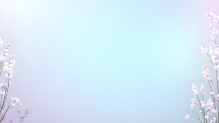 gradient background with soft sky blue fading into pastel lavender with flowers the border,  purpose for background.の素材