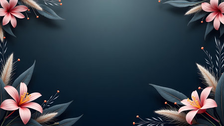 gradient background from midnight blue to silver gray with flowers the border,  purpose for background.の素材