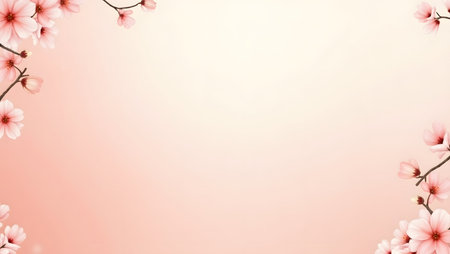 gradient background from coral pink to cream white with flowers the border,  purpose for background.の素材