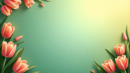 Elegant gradient background transitioning emerald green into light gold with flowers the border,  purpose for background.の素材